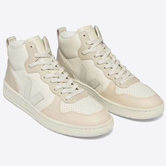 NIB Veja V-15 Leather Sneakers Sz 7 EU 38 Cashew Pierre Multicolor Hightops - Picture 2 of 13